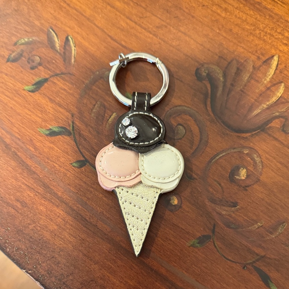 Coach Ice Cream Cone Keychain with Pink, Cream, and Brown